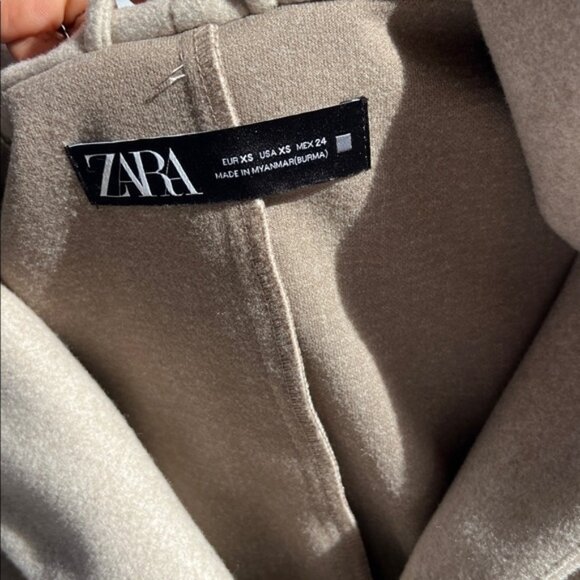 Zara Belted Soft Hooded Longline Coat Jacket Ecru scandi minimalist soft XS - Picture 10 of 16